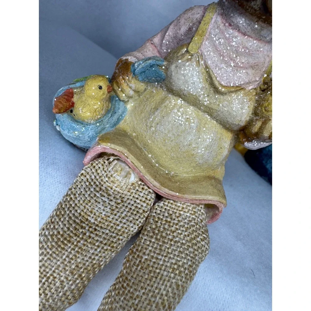 Easter Bunny‎ Shelf Sitter Set 3pc Multicolor Spring Decor Resin Burlap